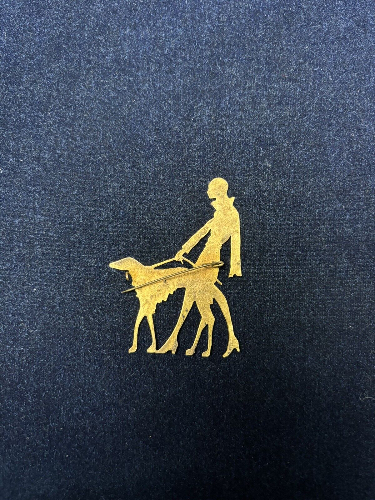 Vintage Art Deco Brooch Woman Walking Borzoi Dog Brass Vogue Pin 1920s