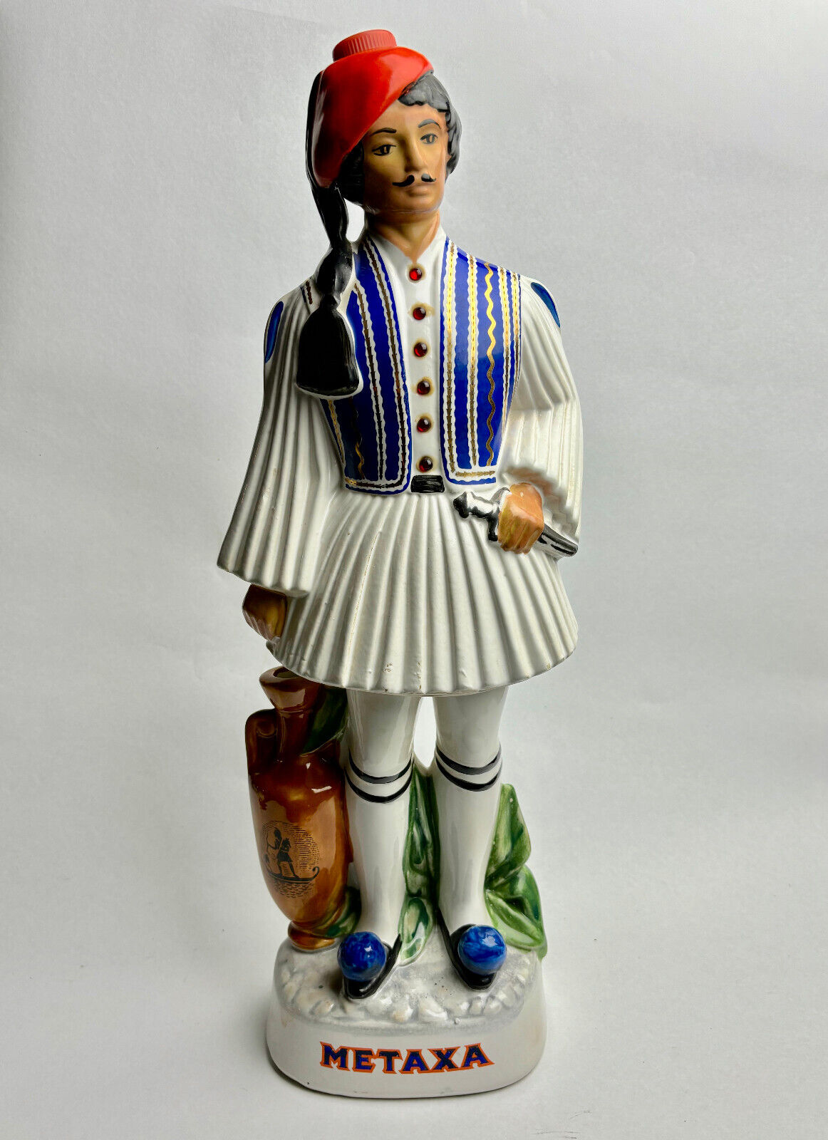 Metaxa Ouzo Greek Soldier Ceramic Liquor Decanter 1970's