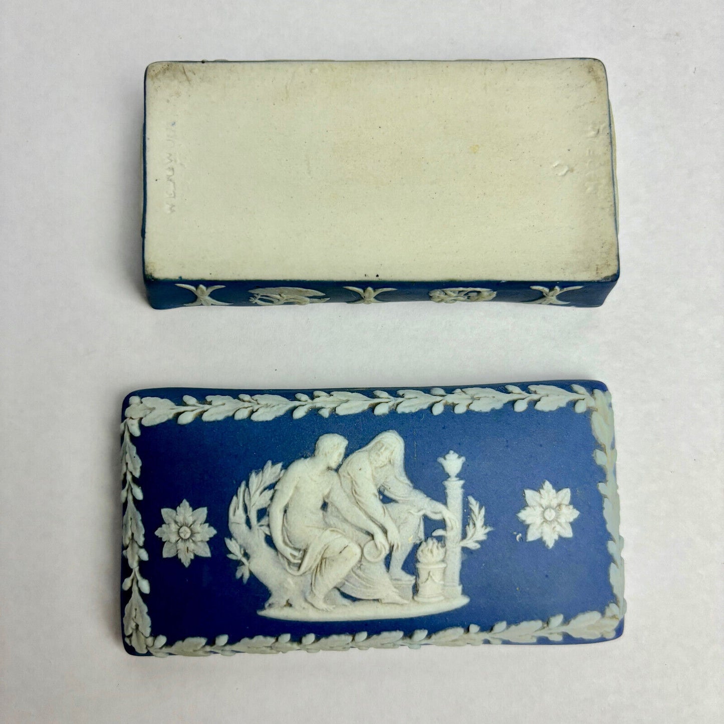 Antique Wedgwood Dark Blue Rectangular Trinket Box