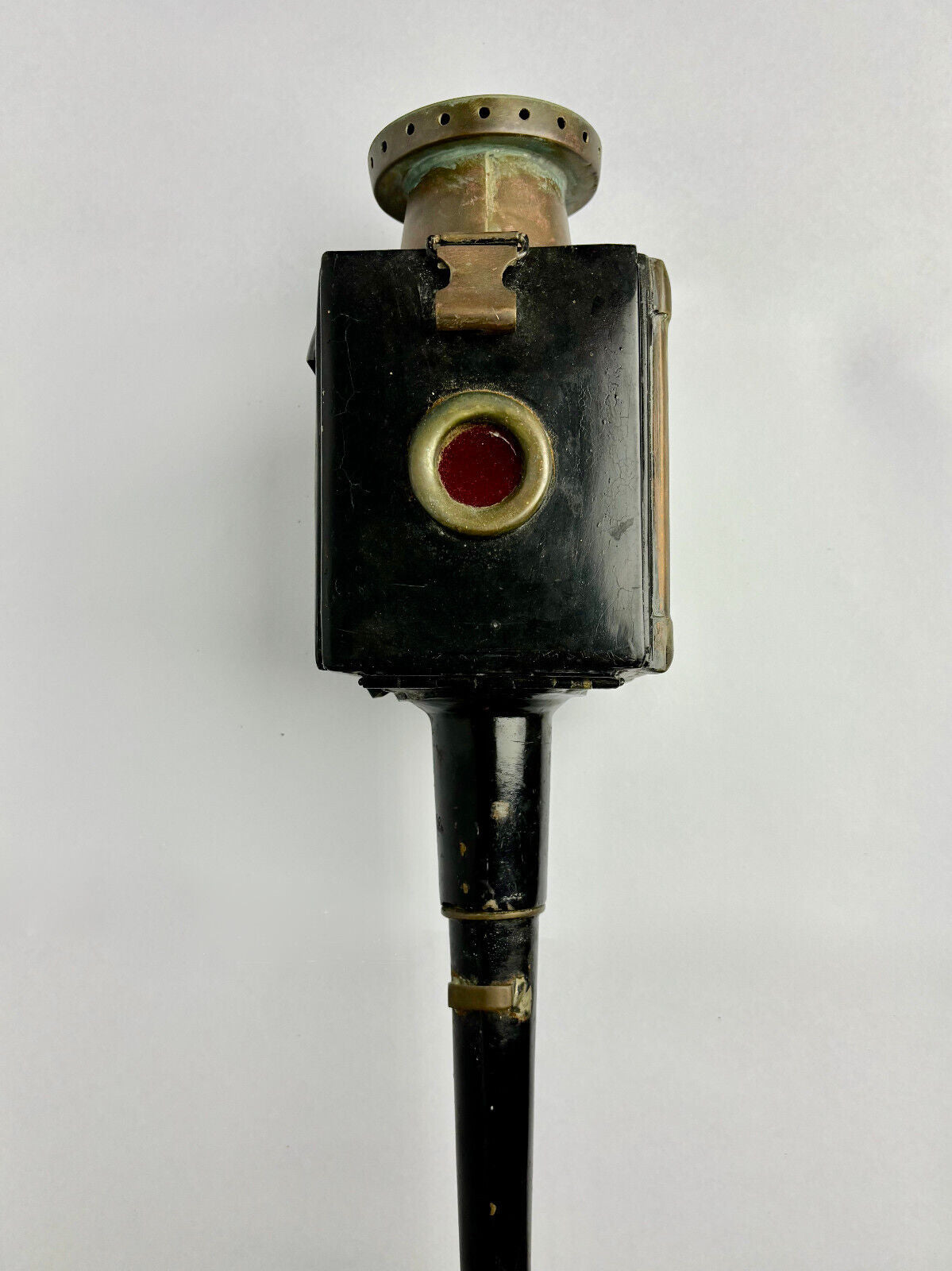 Large Antique Kerosene Carriage Buggy Lamp Beveled Glass 45cm