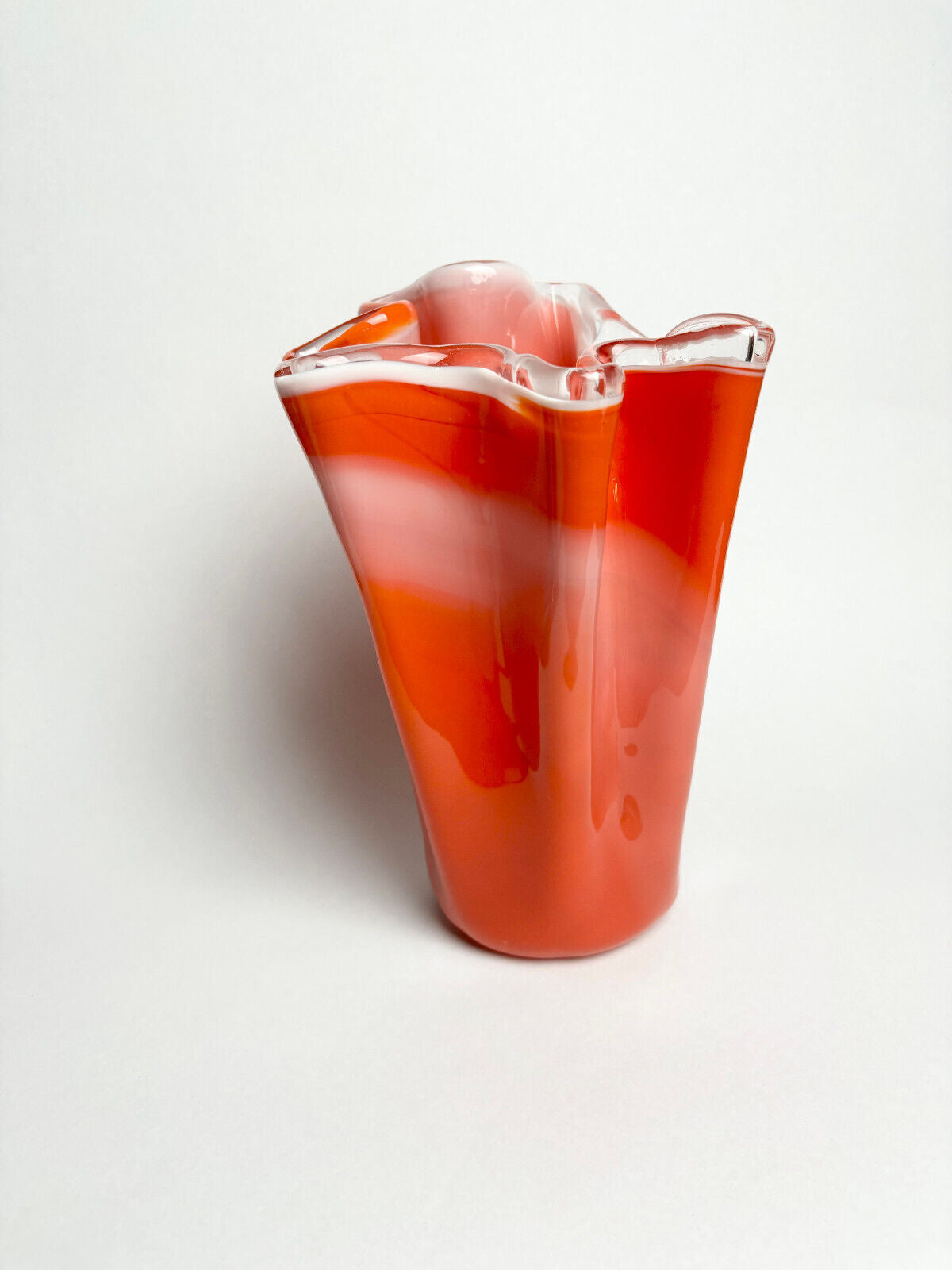 Vintage orange handkerchief art glass vase (23cm tall)