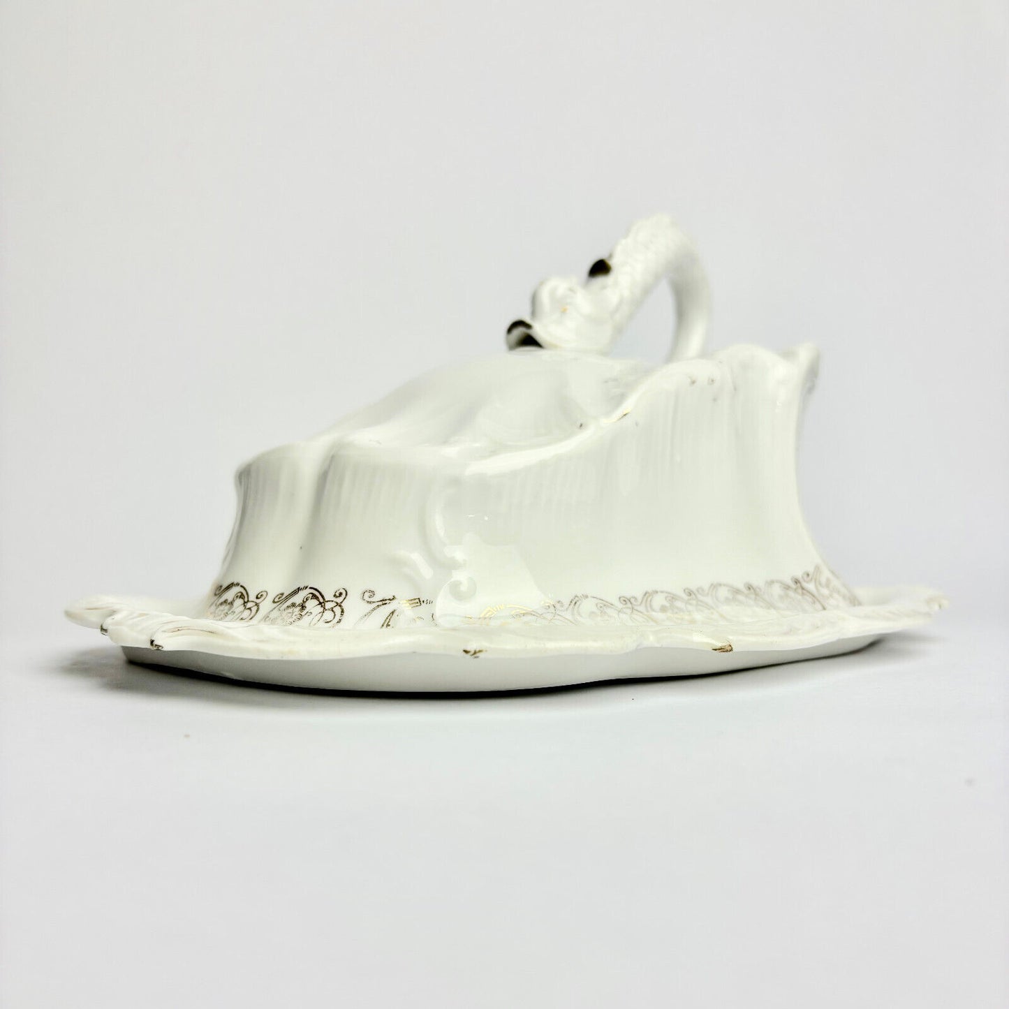 Large White Victorian Cheese Dish and Cover