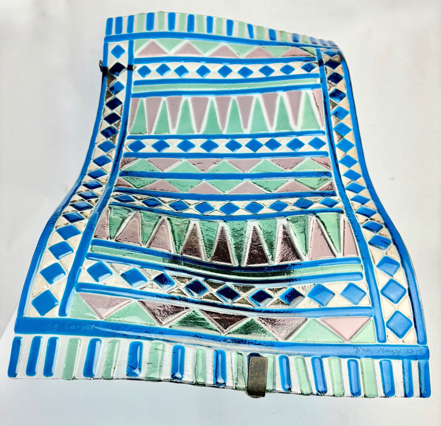 Flying rug art glass with metal stand by Giuse Maggi, Bahrain