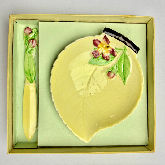 Carlton Ware Apple Blossom, Green - 1621 Butter/Jam Dish, Box & Spoon