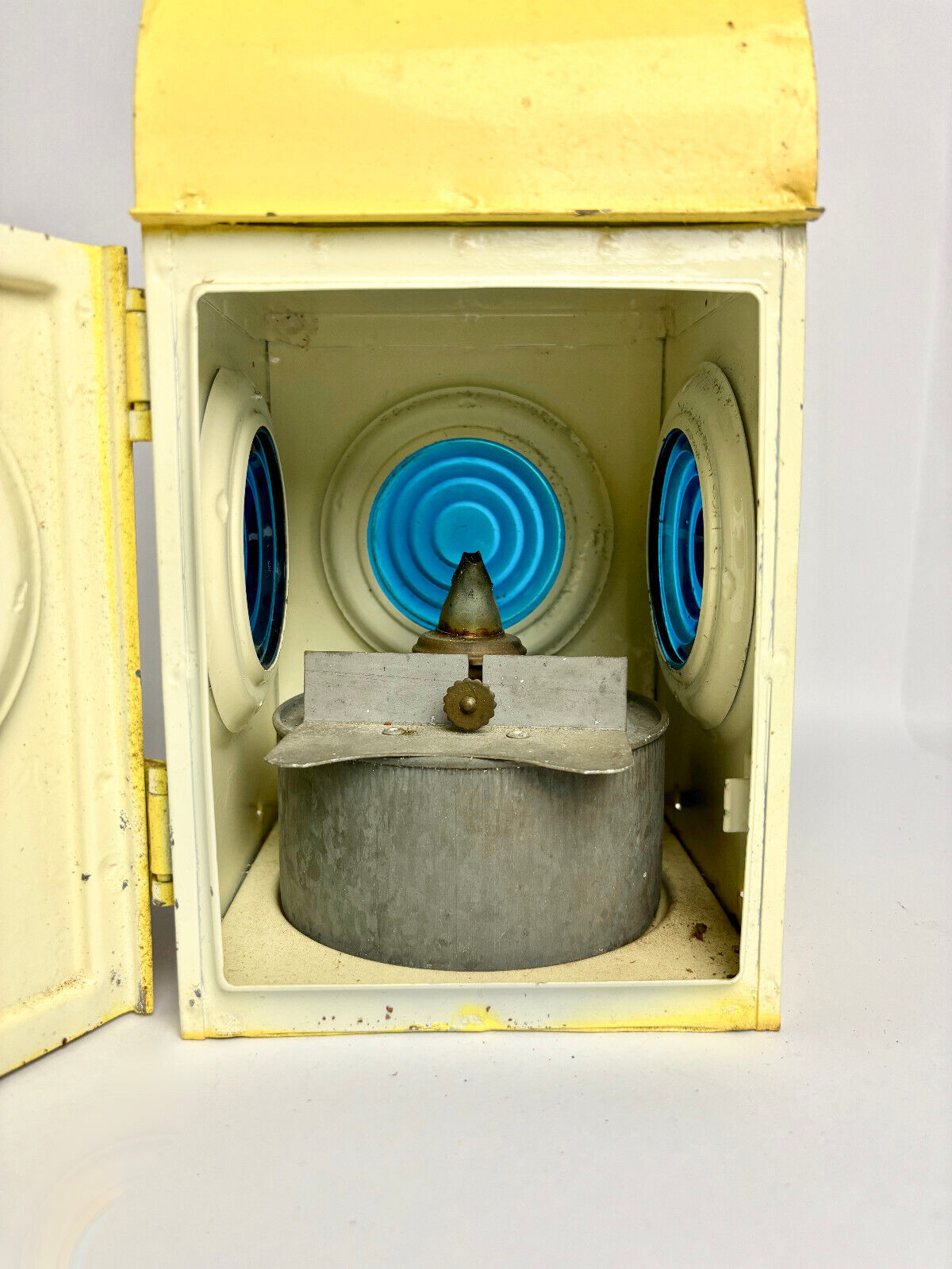 Vintage Yellow Railway Lantern (blue lens)