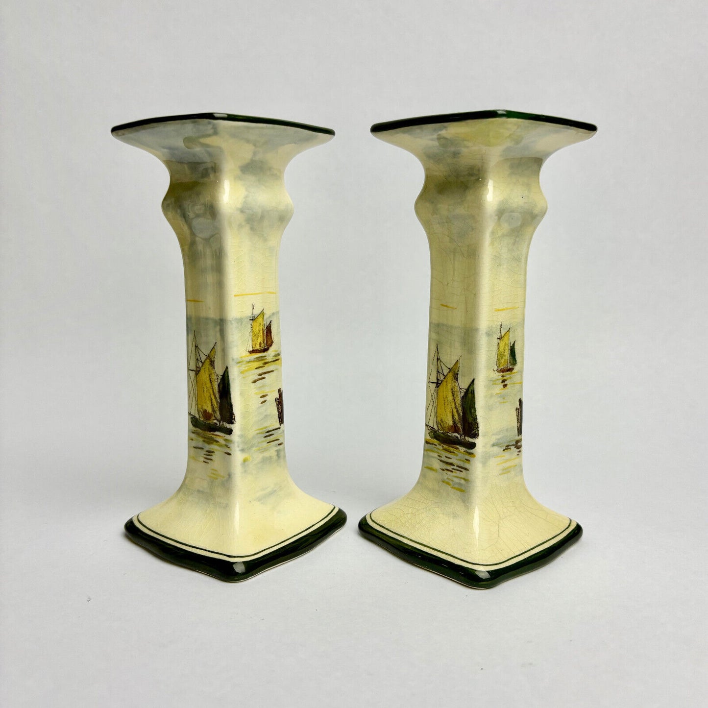 Pair of Royal Doulton Series Ware Sailboats Candlestick Holders