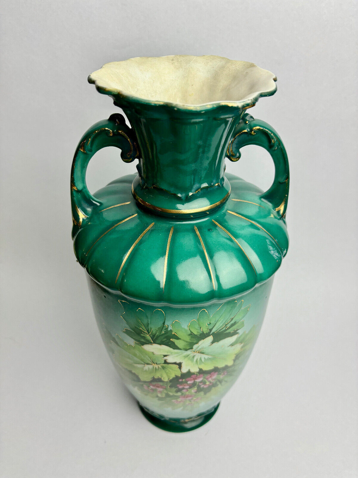 Large Green Hand-painted Victorian Floral Vase 36cm