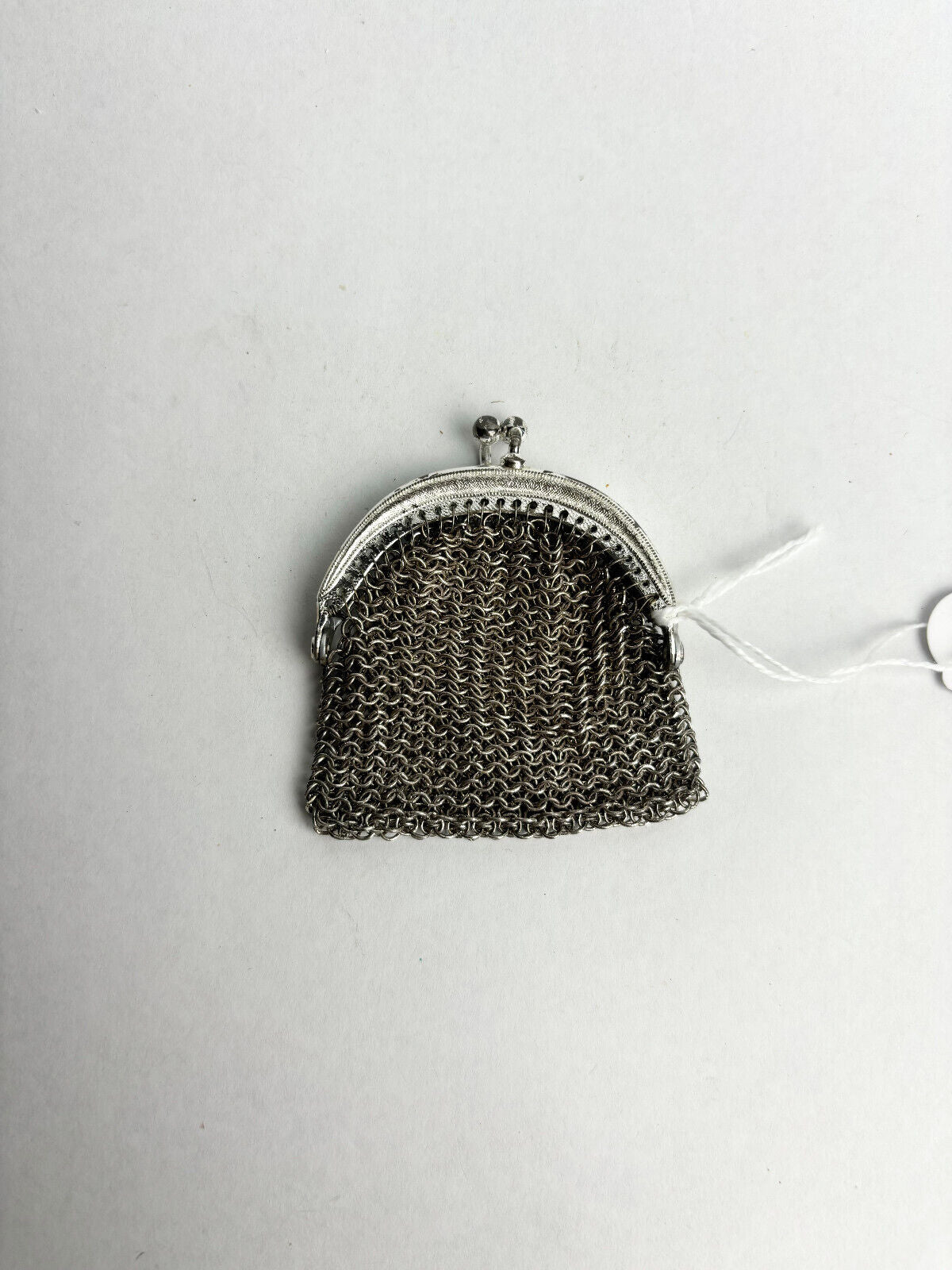 Antique Victorian White Metal Plated Mesh Coin Purse 7cm tall