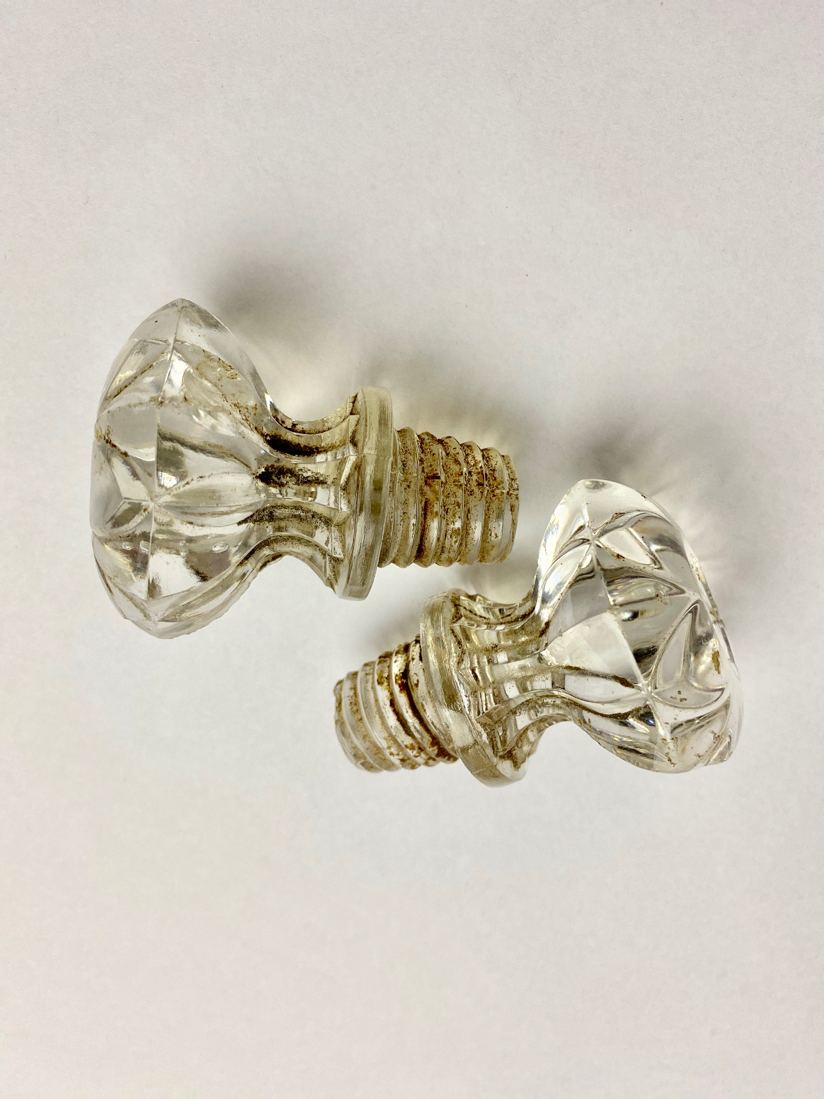 Pair Of Large Edwardian Glass Threaded Door Knobs