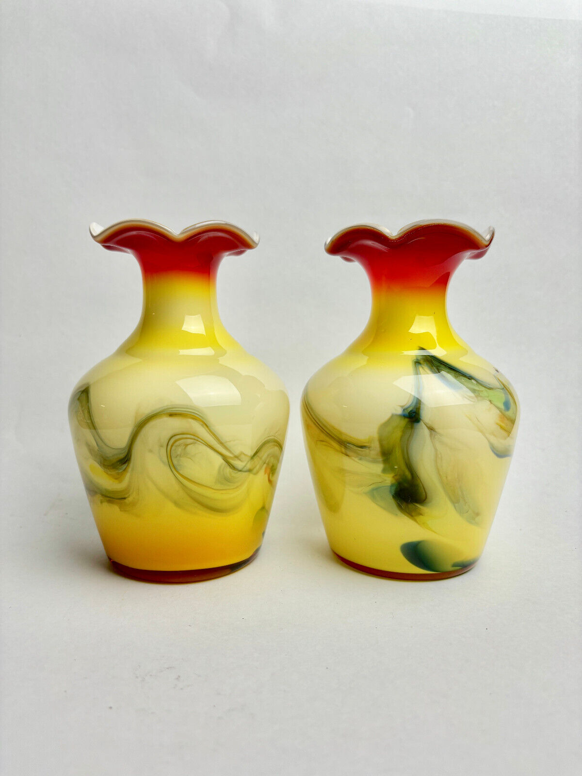 Pair of Ambergine Glass Vases (16cm tall)