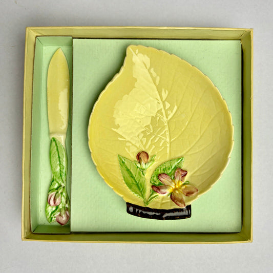 Carlton Ware Apple Blossom Yellow Butter/Jam Dish, Box & Spoon