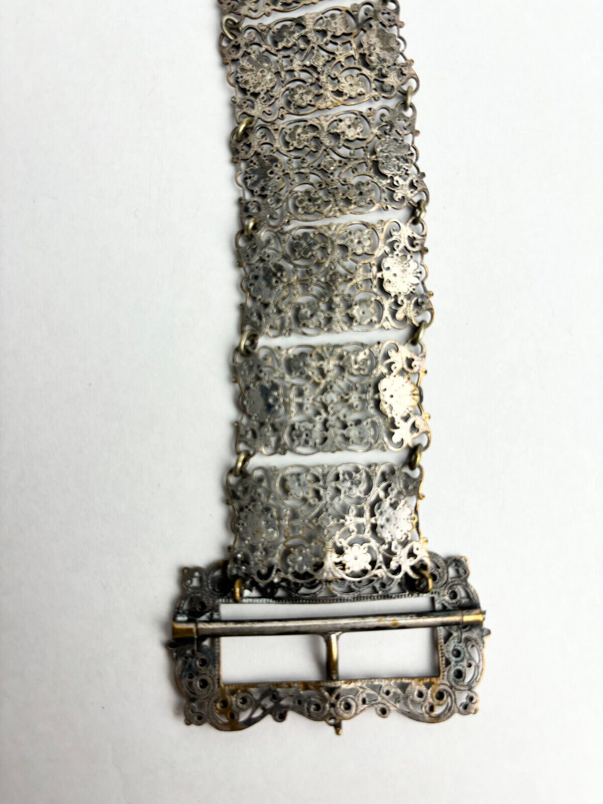 Antique Victorian White Metal Plated Chatelaine Belt