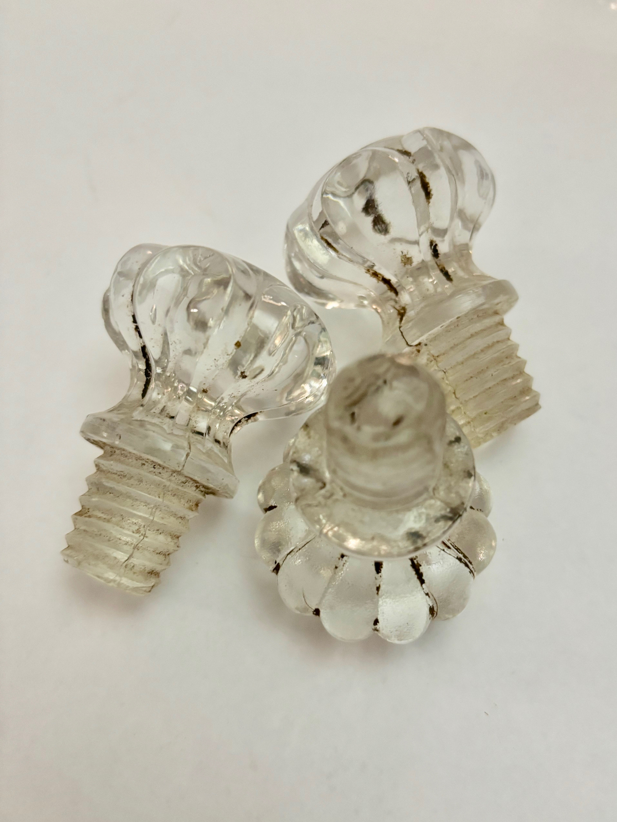 Three Antique Threaded Glass Drawer Handles