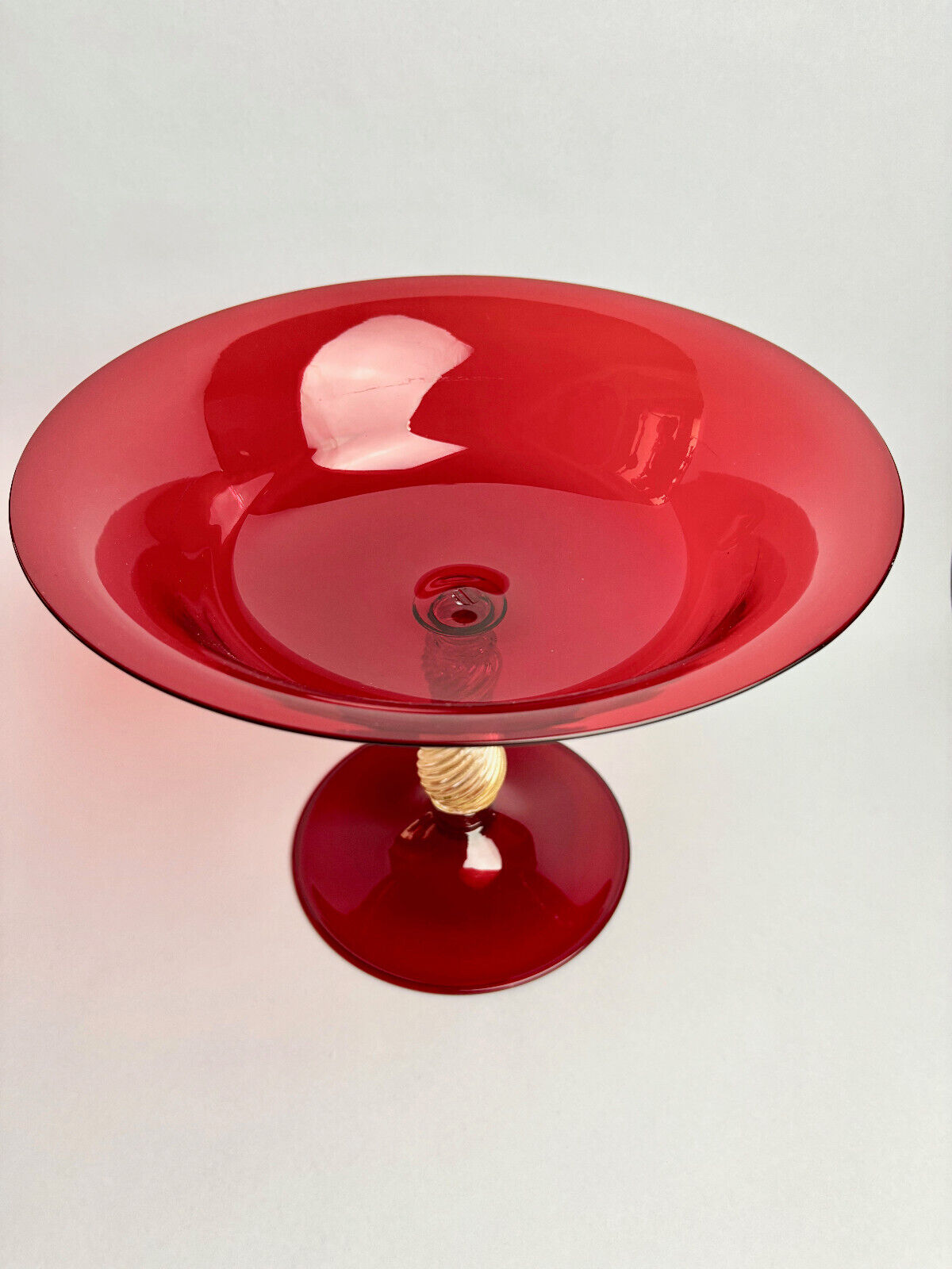 Vintage Italian Venetian Murano Glass Barovier & Toso Ruby Red Comport