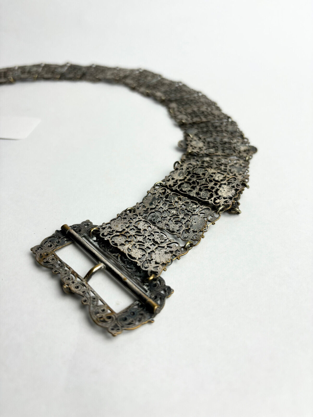 Antique Victorian White Metal Plated Chatelaine Belt