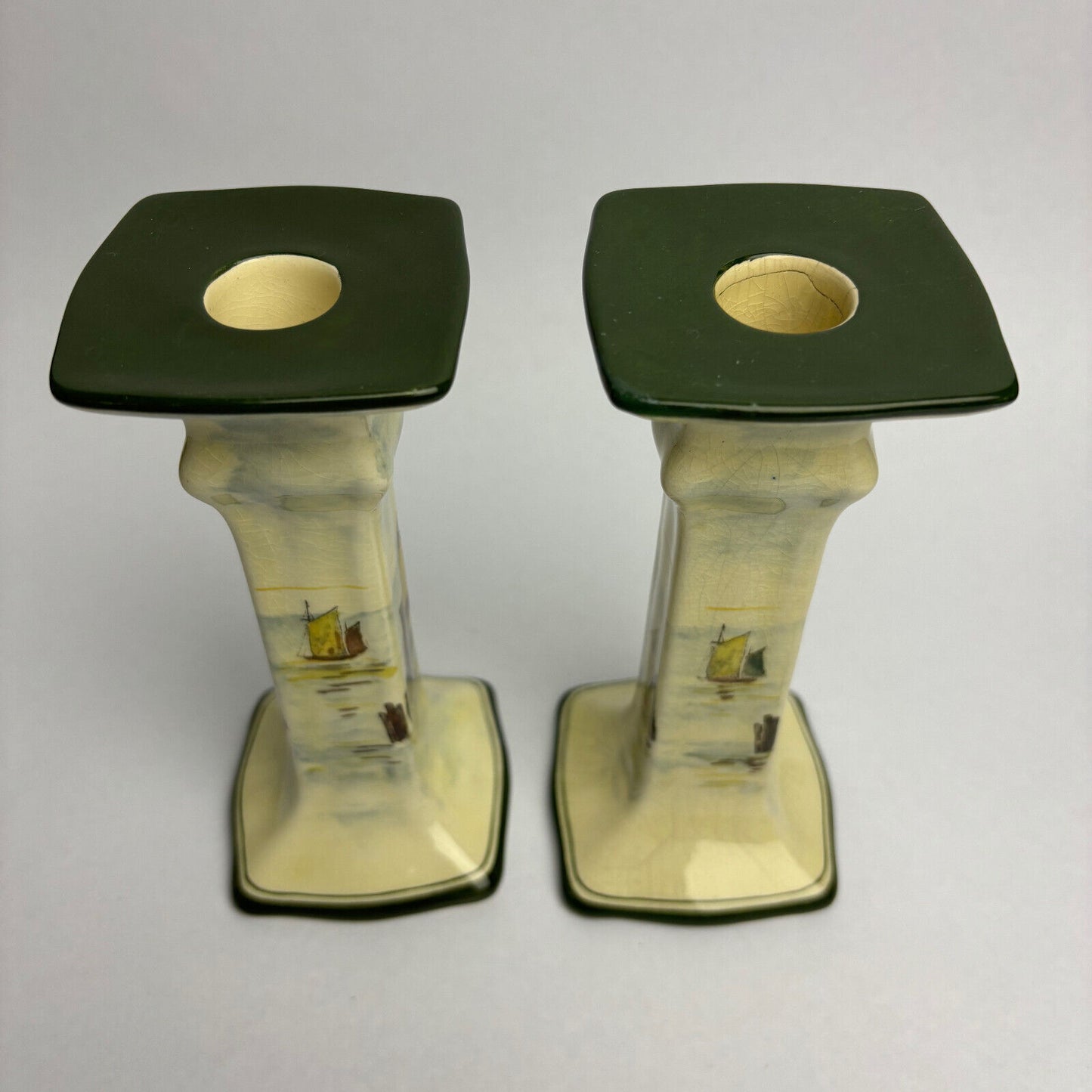 Pair of Royal Doulton Series Ware Sailboats Candlestick Holders