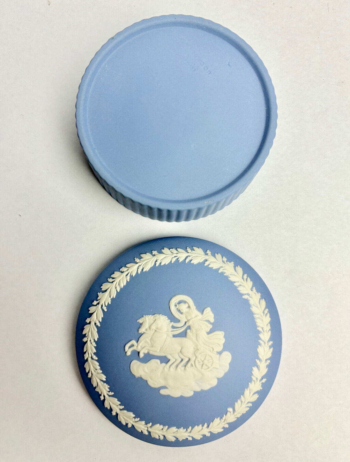 Antique Wedgwood Blue Round Trinket Box