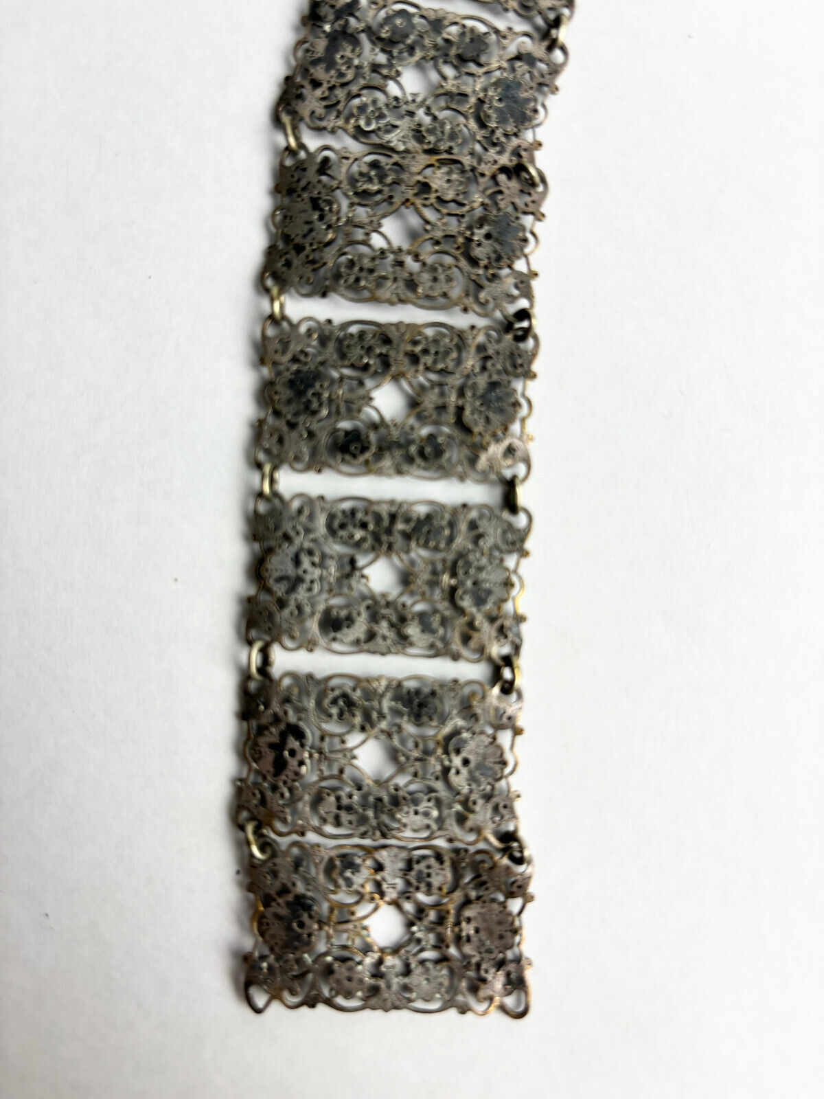 Antique Victorian White Metal Plated Chatelaine Belt