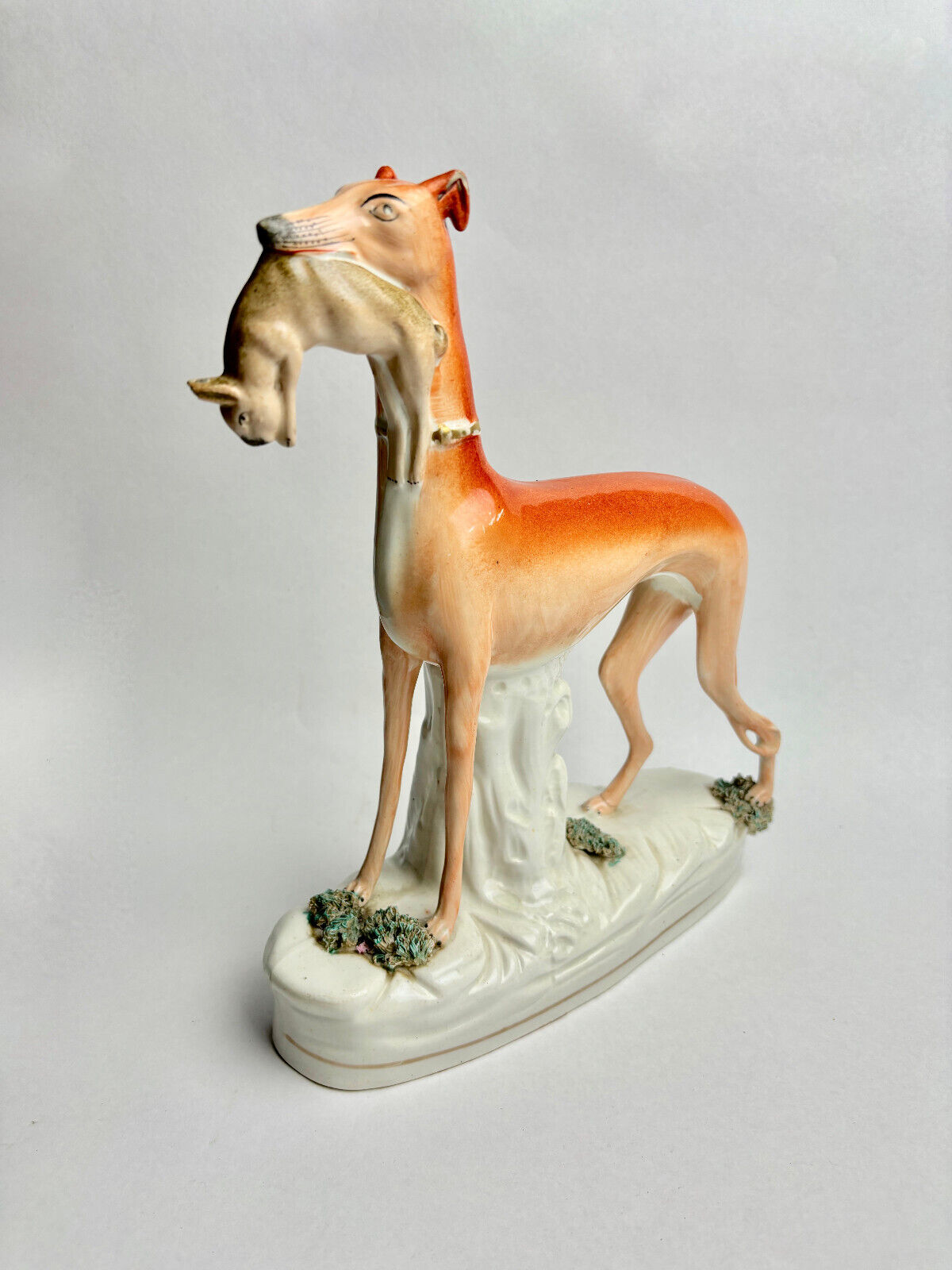 Staffordshire Pottery Whippet with Hare, c. 1870