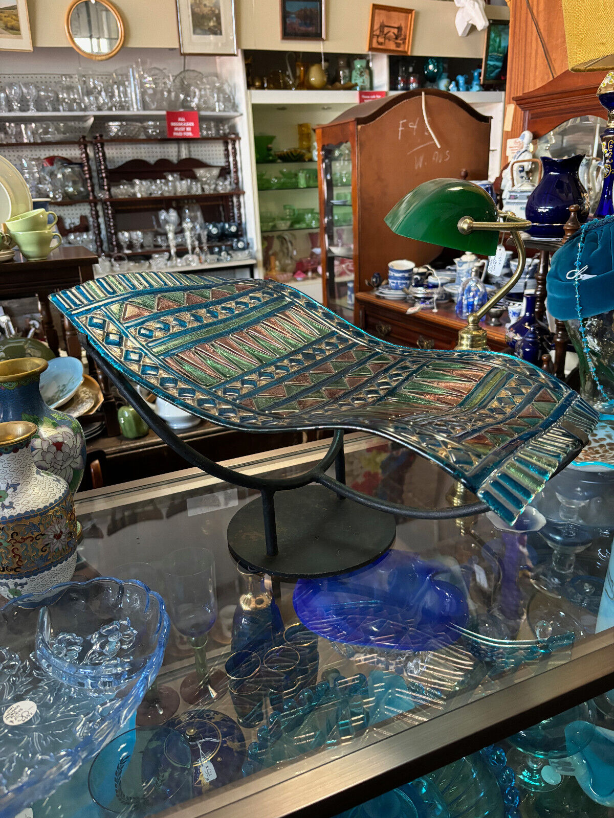 Flying rug art glass with metal stand by Giuse Maggi, Bahrain