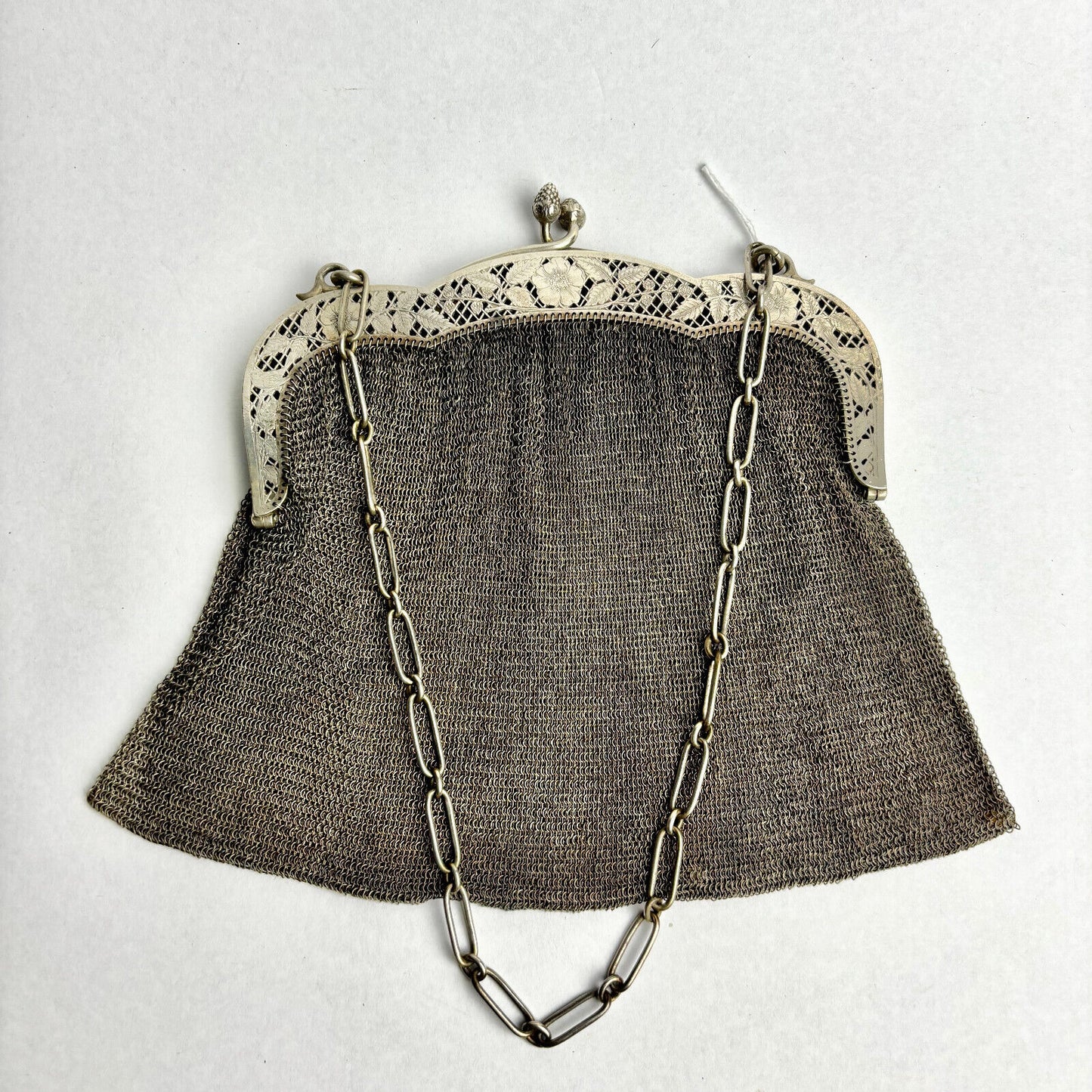 Antique Victorian White Metal Plated Mesh Purse 16cm wide