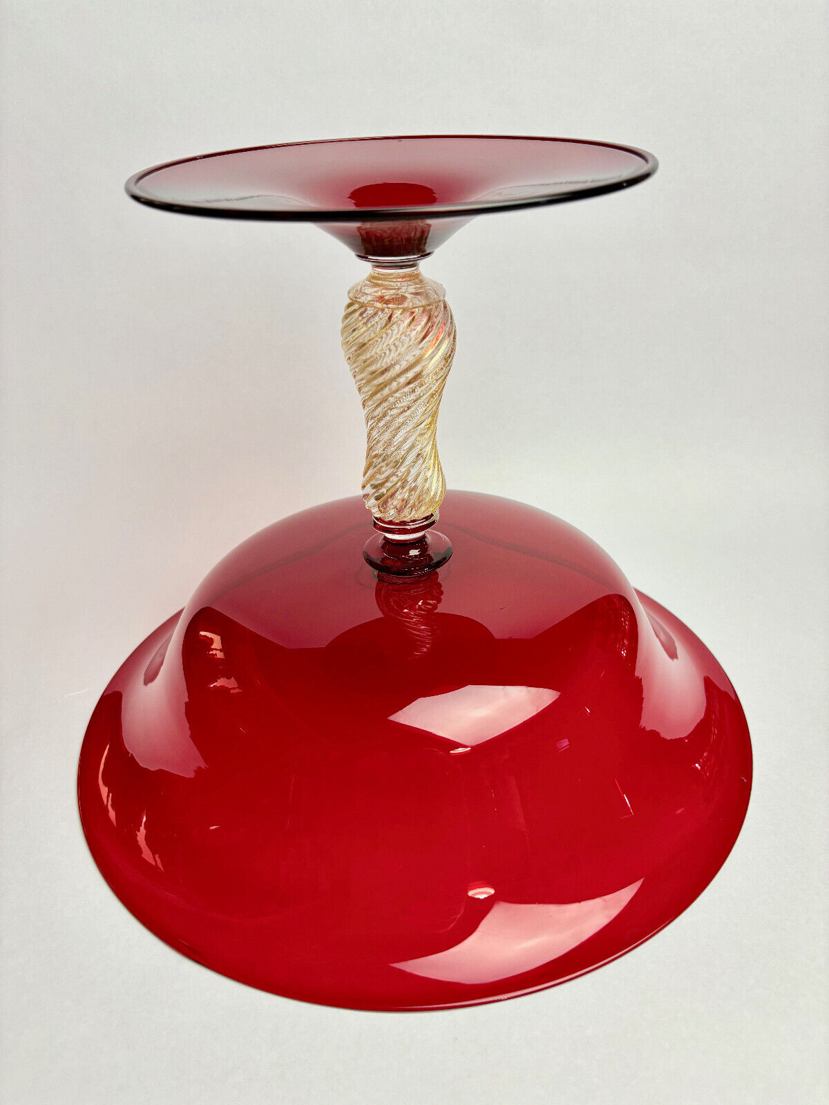 Vintage Italian Venetian Murano Glass Barovier & Toso Ruby Red Comport