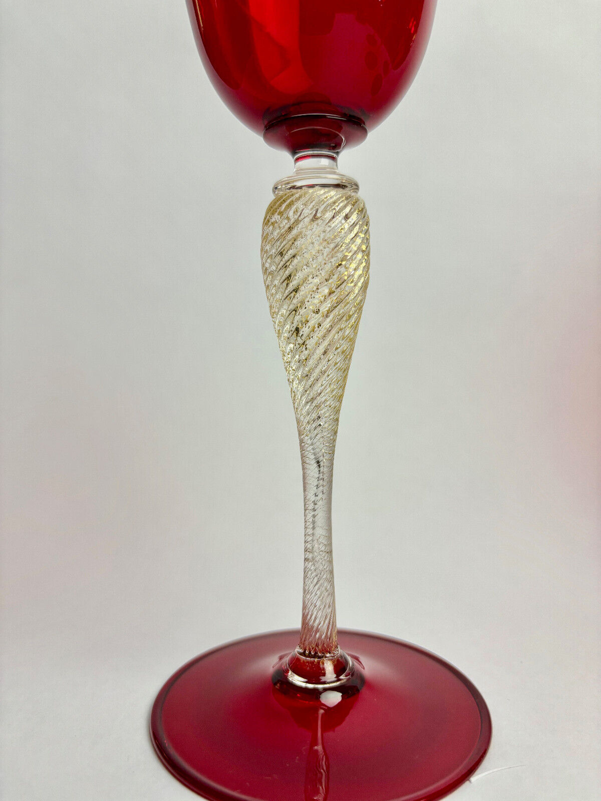 Vintage Italian Venetian Murano Glass Barovier & Toso Ruby Red Glass Goblets