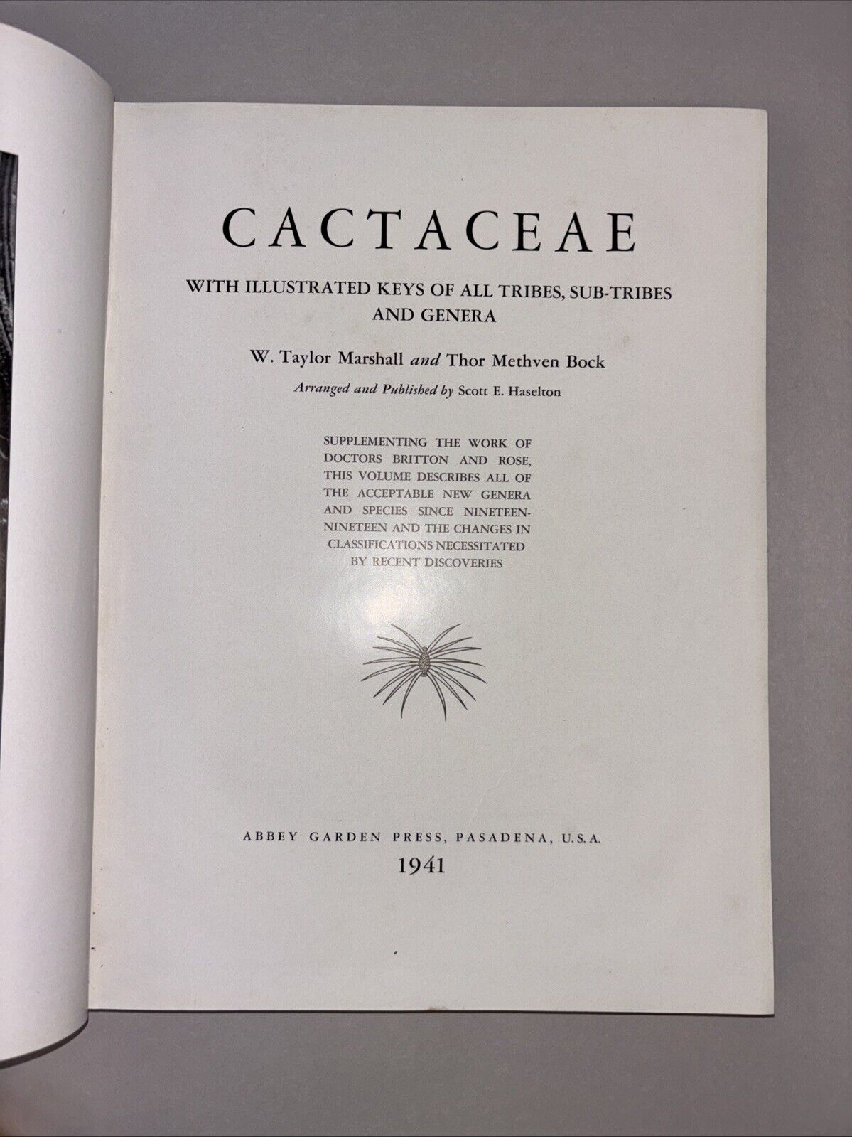 Cactaceae by Marshall & Bock – 1st Edition, Theophrastus 1941 Hardcover