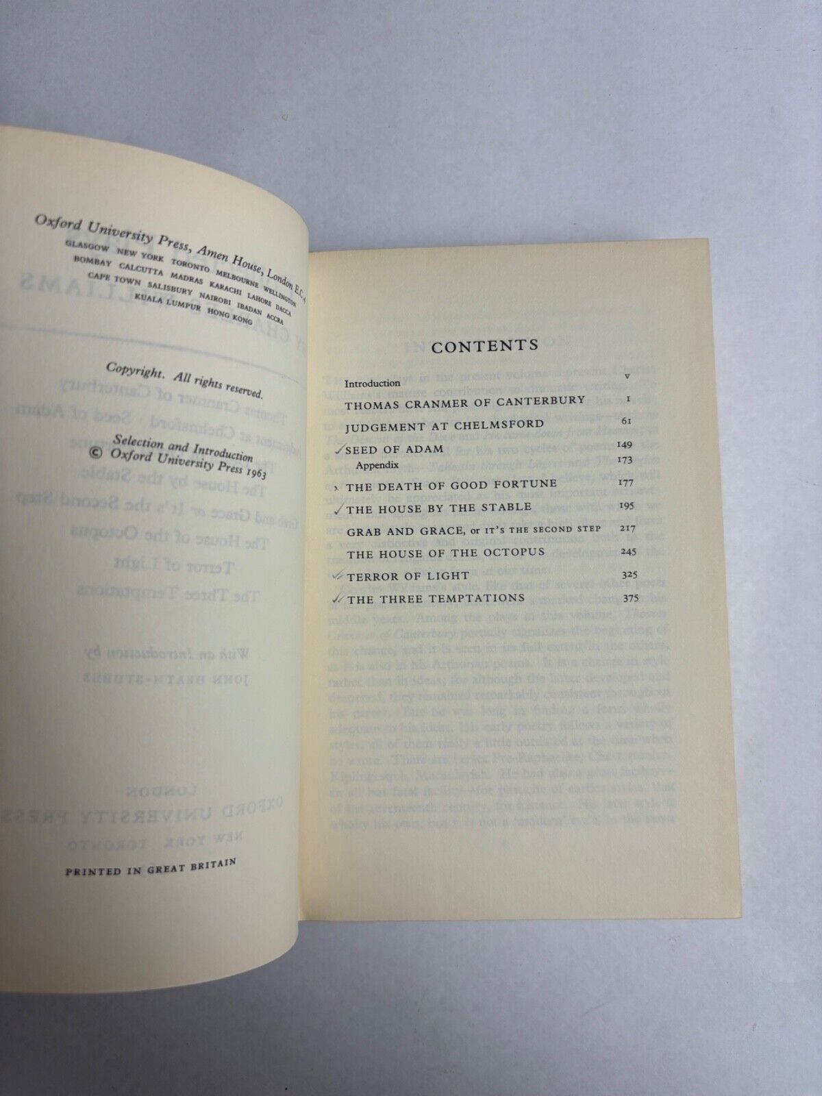 Collected Plays by Williams, Charles (Hardcover, 1963)