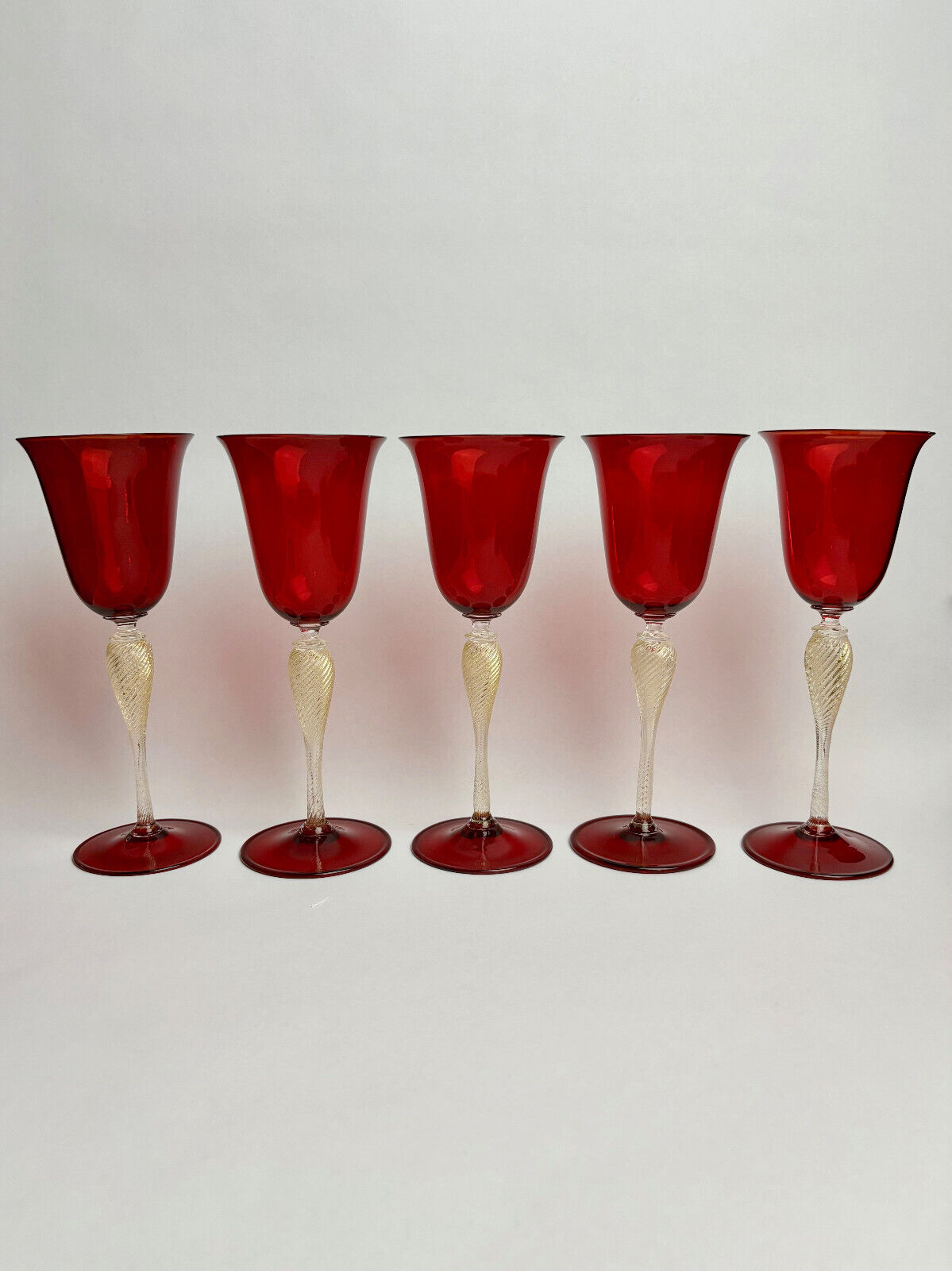 Vintage Italian Venetian Murano Glass Barovier & Toso Ruby Red Glass Goblets