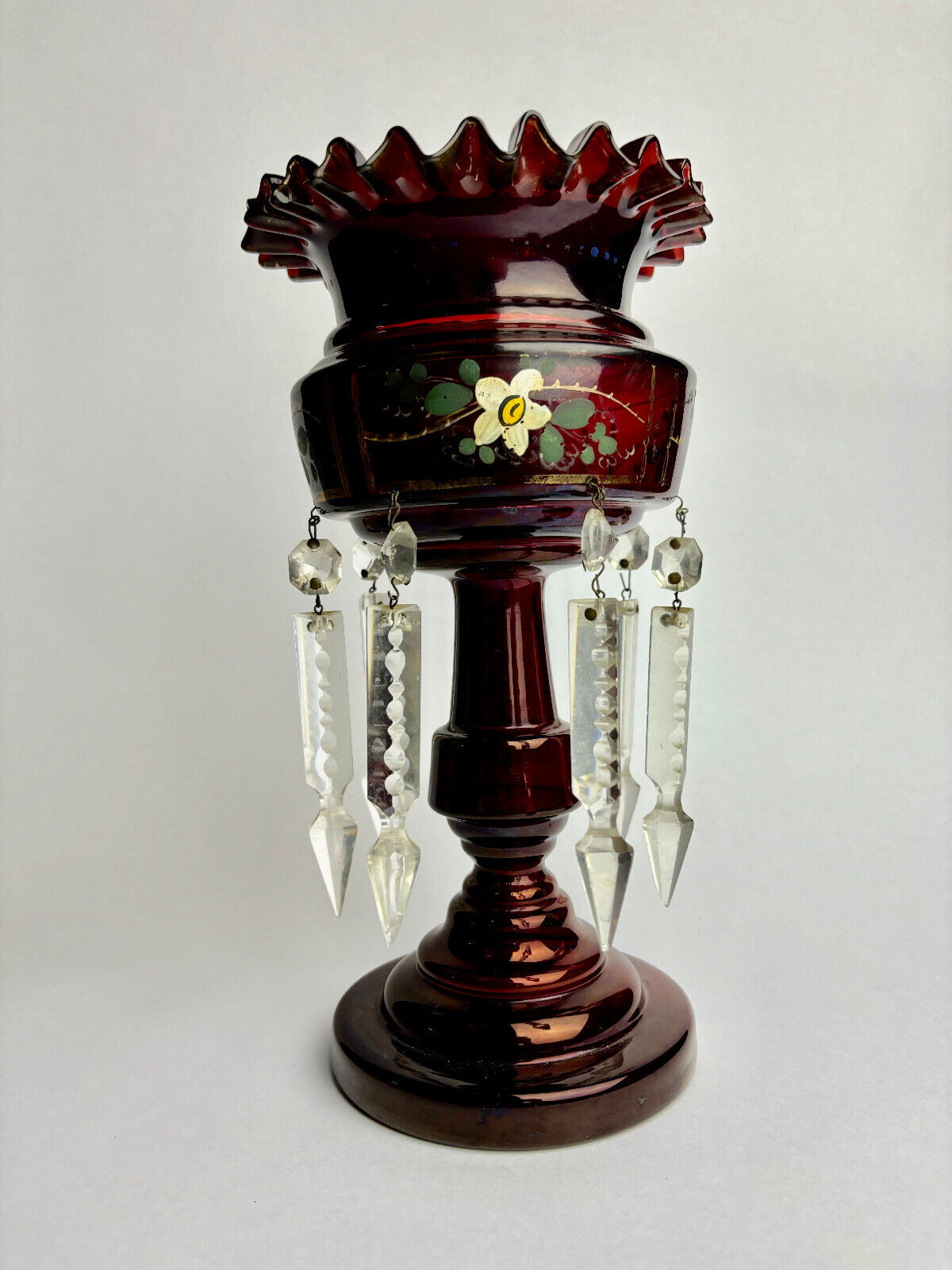 Antique Ruby Cranberry Glass Mantle Lustre with Droppers
