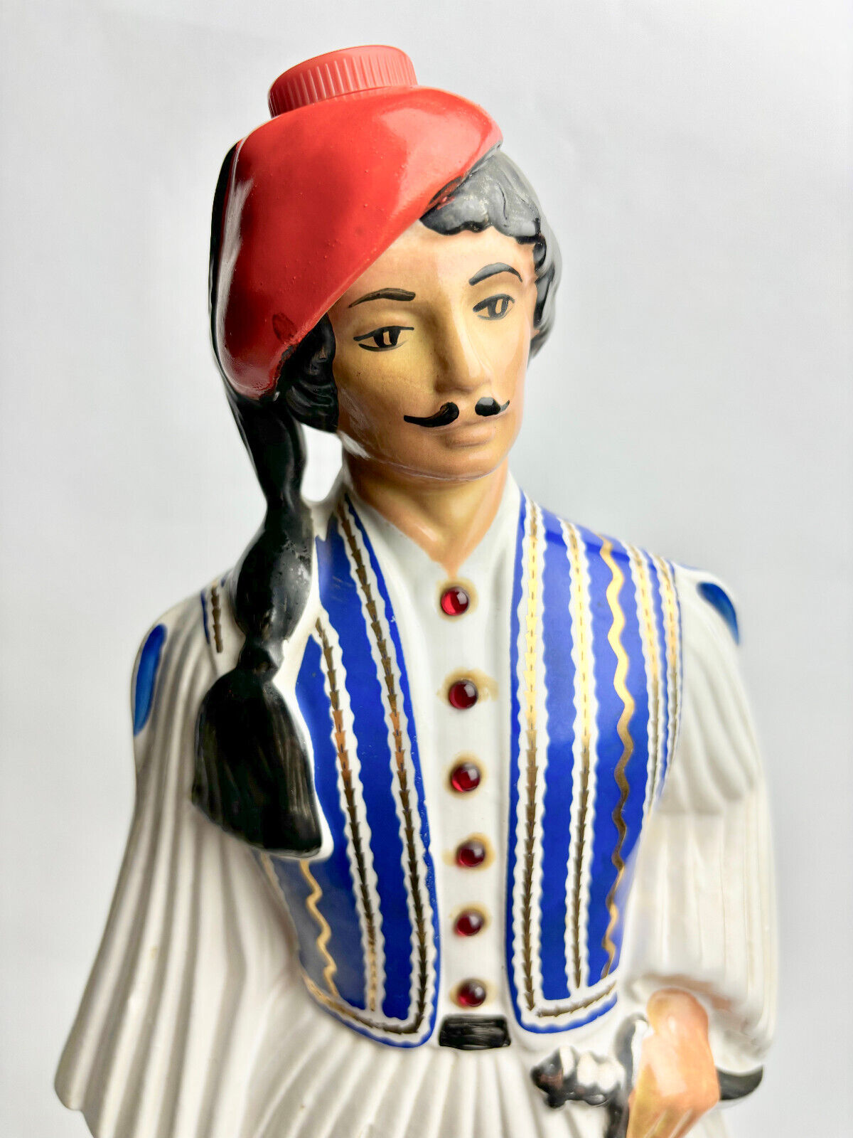 Metaxa Ouzo Greek Soldier Ceramic Liquor Decanter 1970's