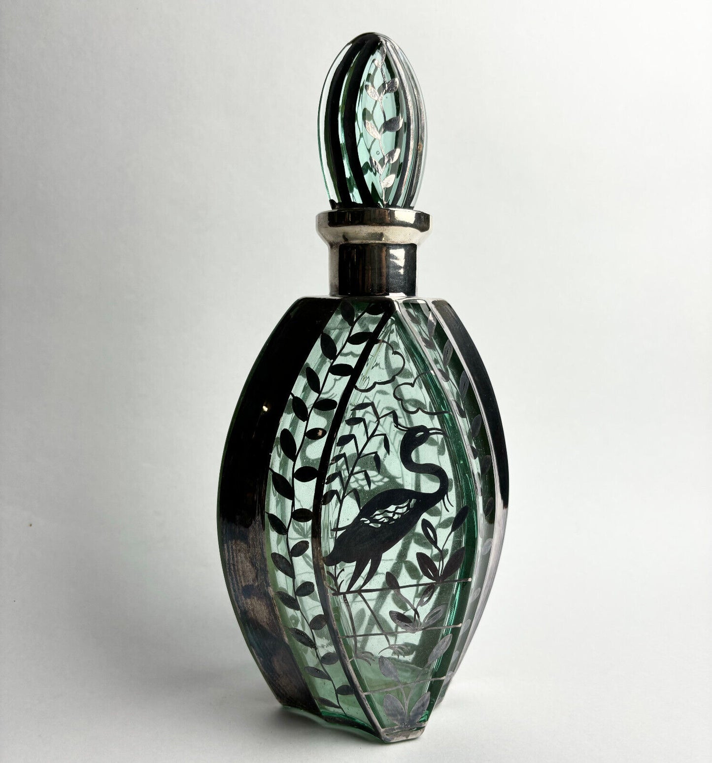 Art Deco silver overlay decanter by Pierre D’Avesn (26cm tall)