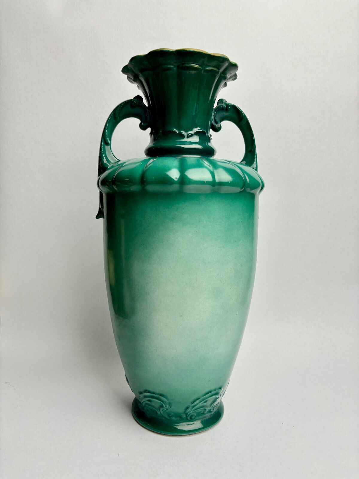 Large Green Hand-painted Victorian Floral Vase 36cm