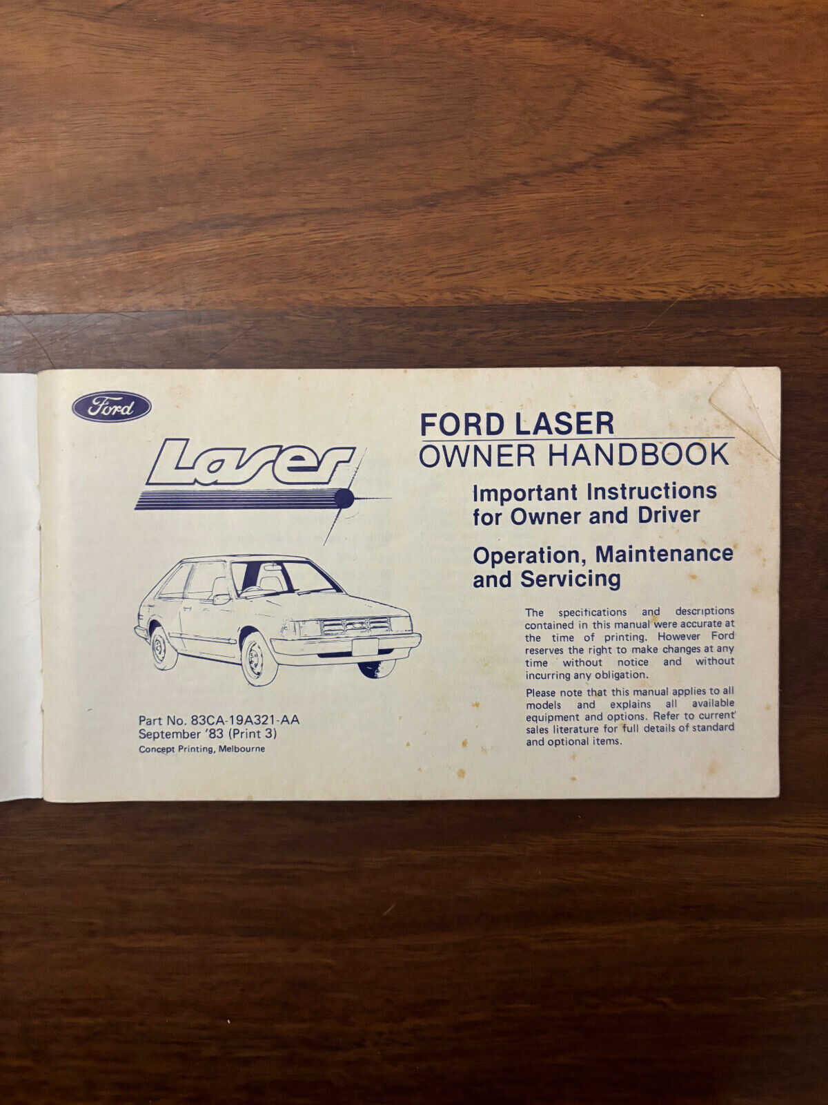 1984 KB FORD LASER Owner's Handbook