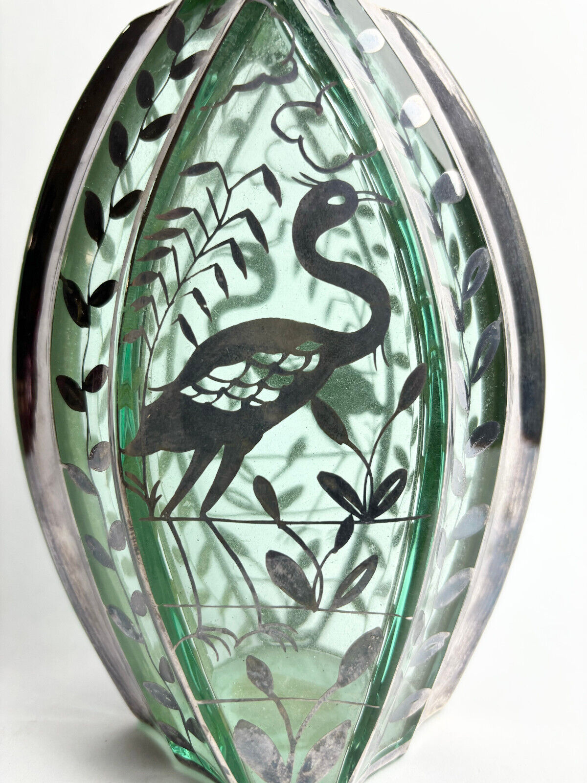 Art Deco silver overlay decanter by Pierre D’Avesn (26cm tall)
