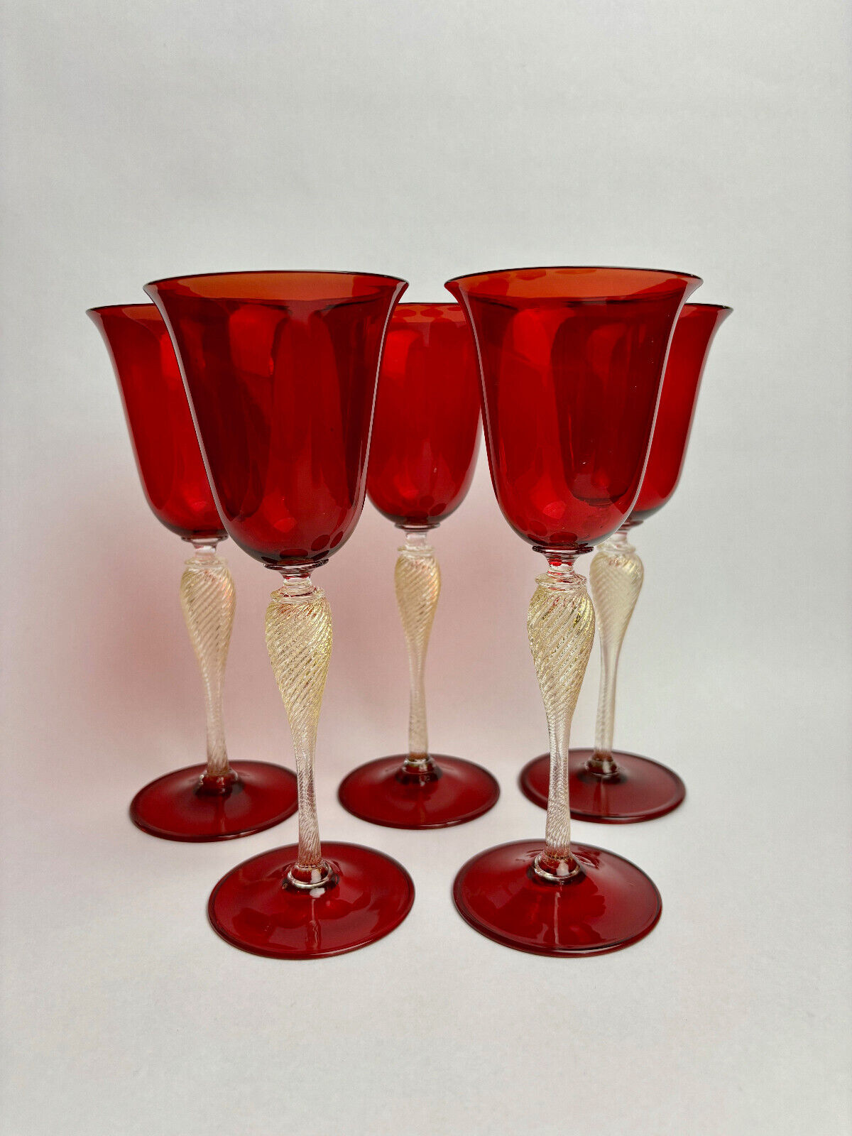 Vintage Italian Venetian Murano Glass Barovier & Toso Ruby Red Glass Goblets