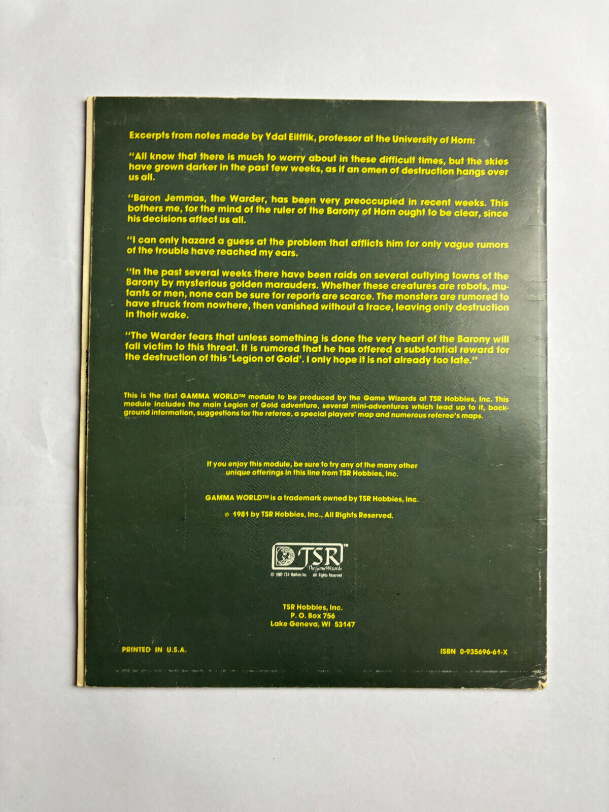 GW1: LEGION OF GOLD 1981 TSR 1st Edition Gamma World Module 7503