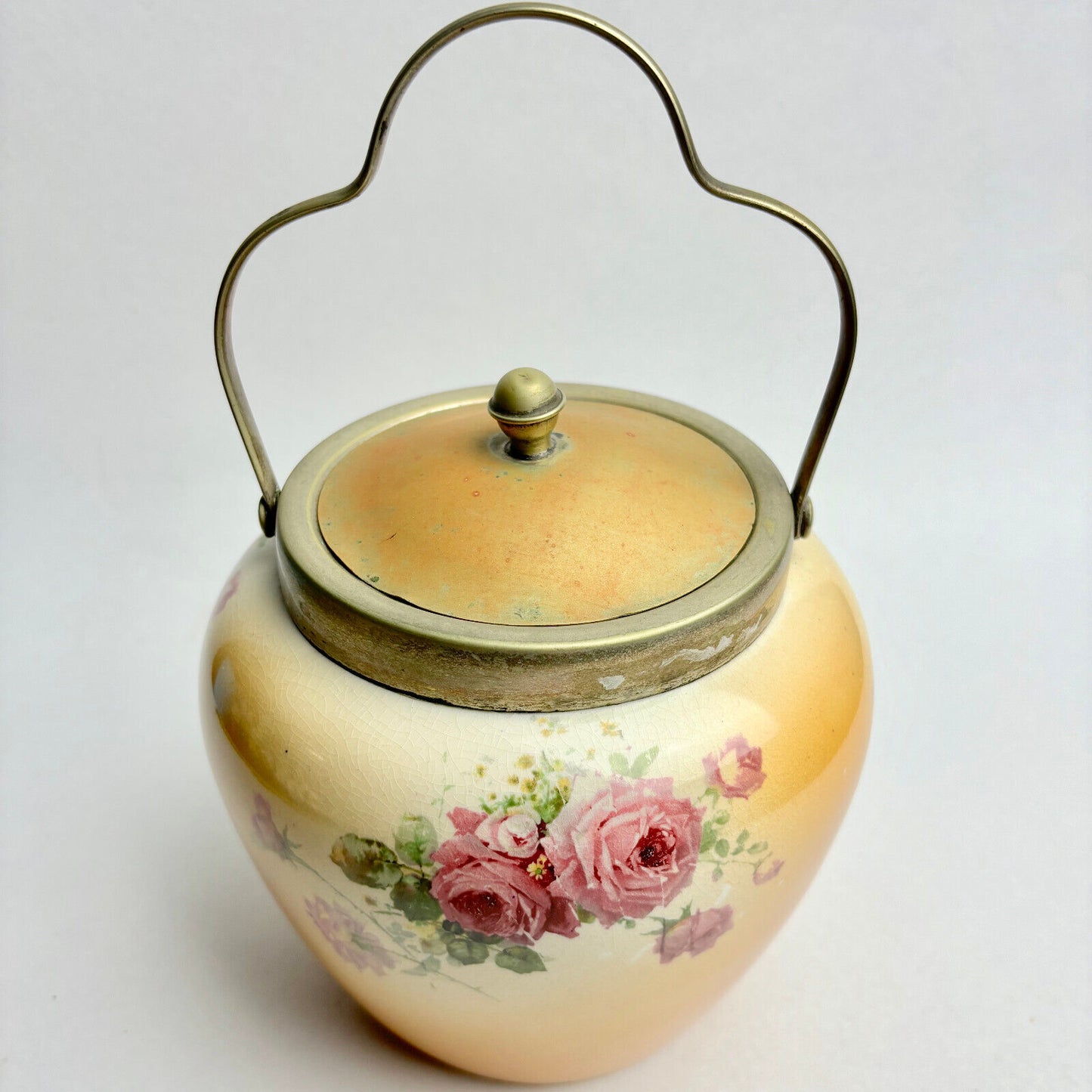 Antique Hand-painted Pottery Biscuit Barrel