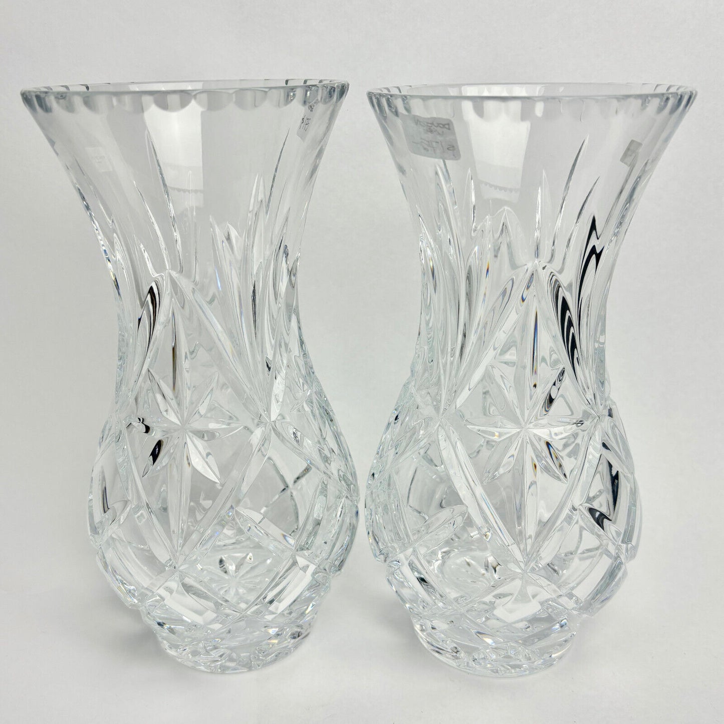 Pair of Royal Doulton Crystal Vases - Large Fan & All Round Stars (boxed) 25.6cm