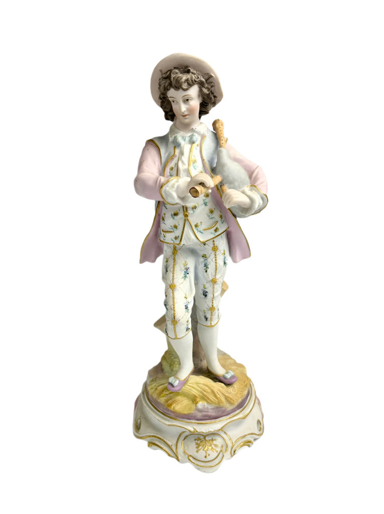 Bisque Porcelain Shepherd with Bagpipes 33cm