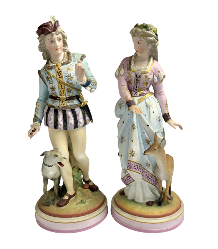 Scheibe-Alsbach Pair of 20th century hard paste porcelain figurines with hound and fawn