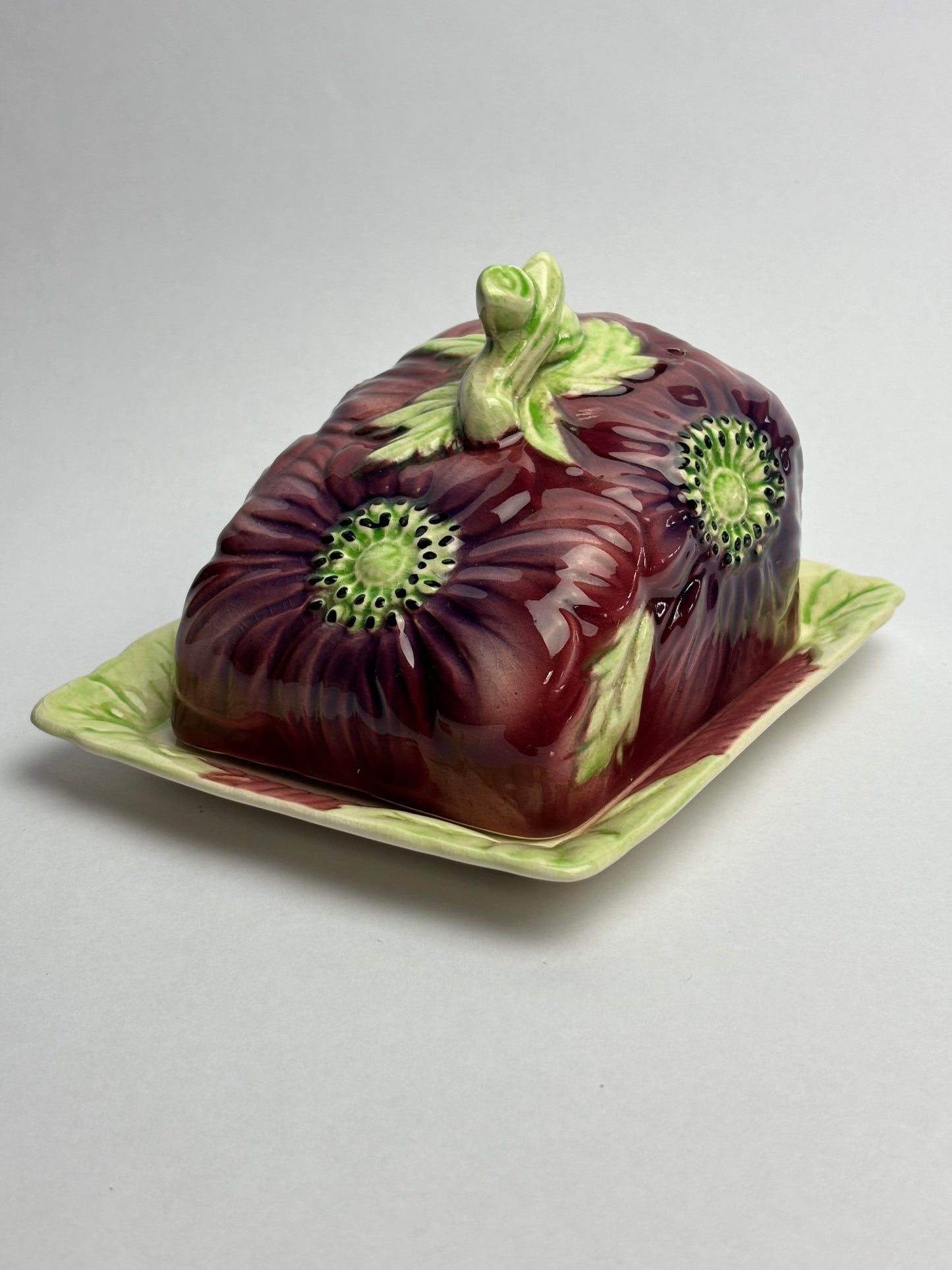 Anemone Majolica Butter Dish by Shorter & Son