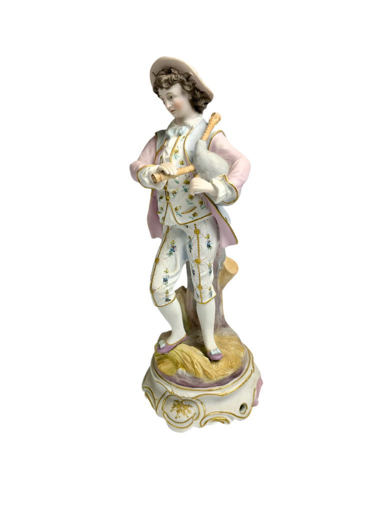 Bisque Porcelain Shepherd with Bagpipes 33cm