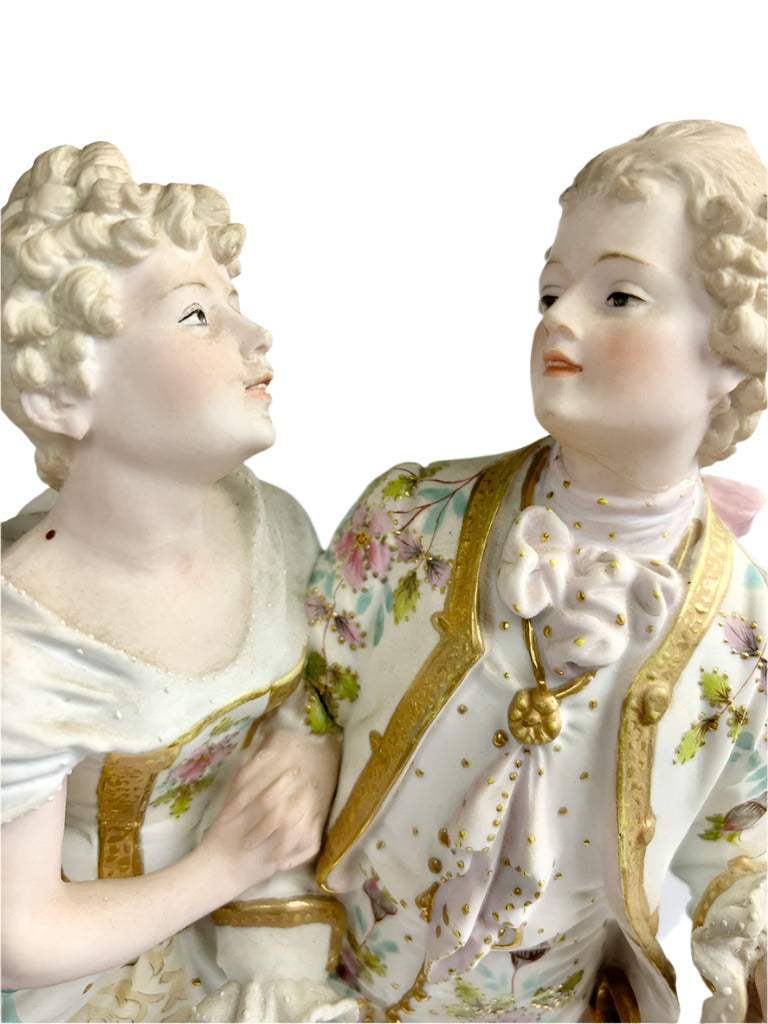 Tall Bisque Porcelain Couple in Conversation, French, 19th Century