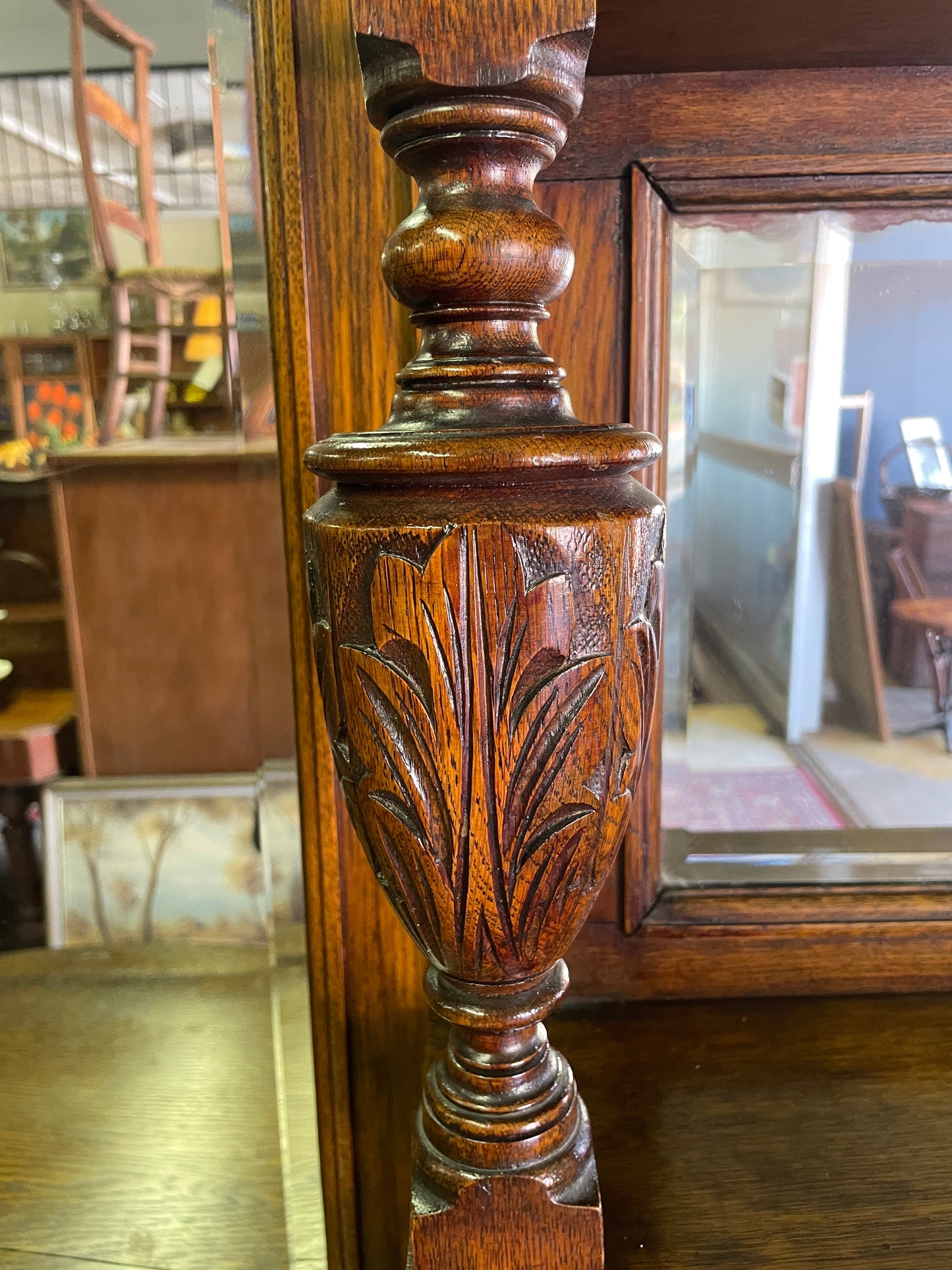 Victorian English Oak Mirror-back Bowfront Sideboard