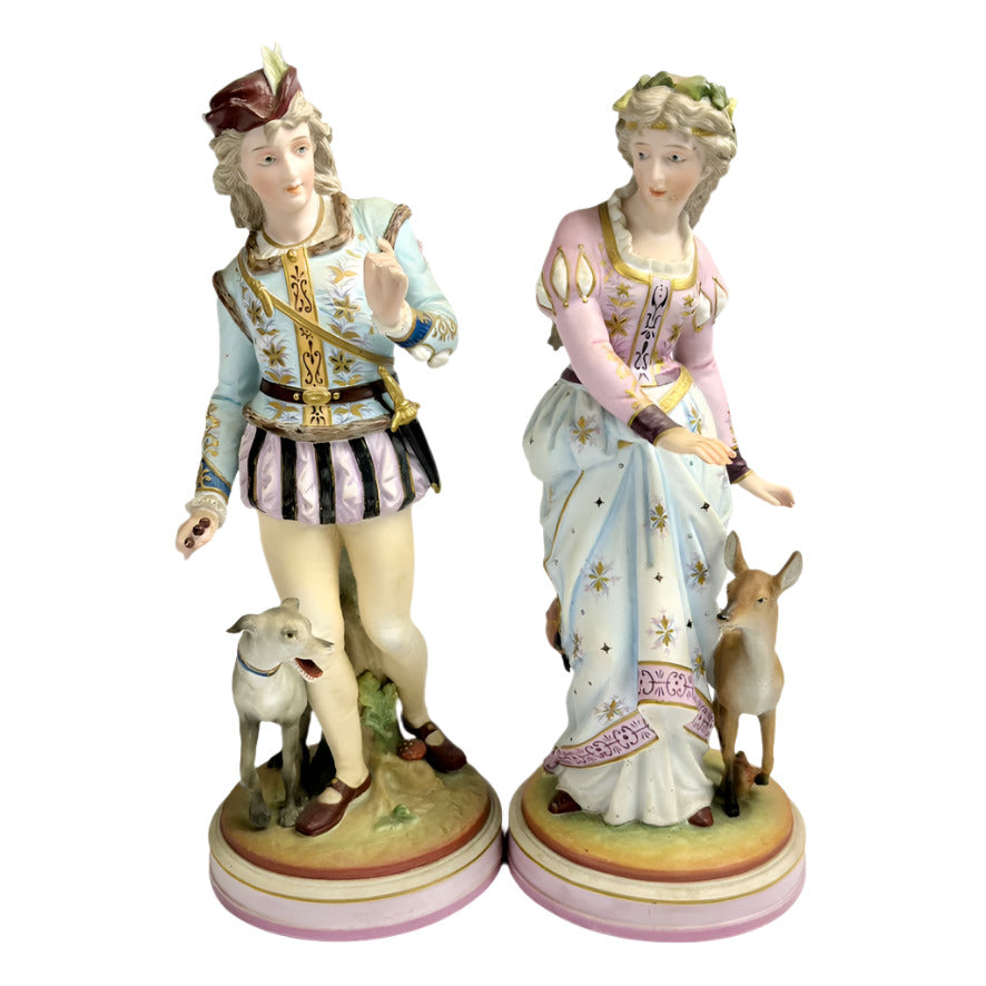 Scheibe-Alsbach Pair of 20th century hard paste porcelain figurines with hound and fawn