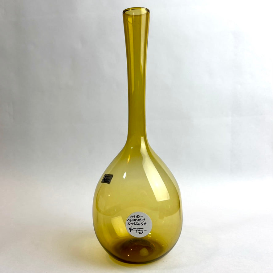 Mid-Century Swedish Amber Glass Vase – Aseda Glasbruk Style (c. 1960s–70s)