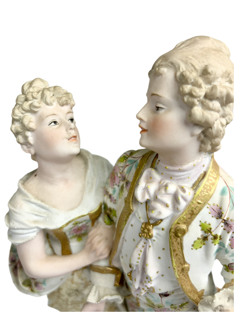 Tall Bisque Porcelain Couple in Conversation, French, 19th Century