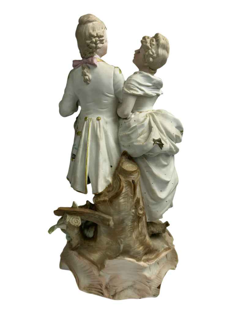 Tall Bisque Porcelain Couple in Conversation, French, 19th Century